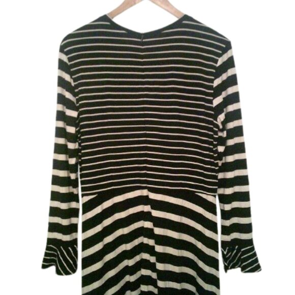 BUNDLE 5/$35 LOFT  Black White Striped Dress Long Sleeve Ruffle Cuff SZ 13 - Picture 5 of 8